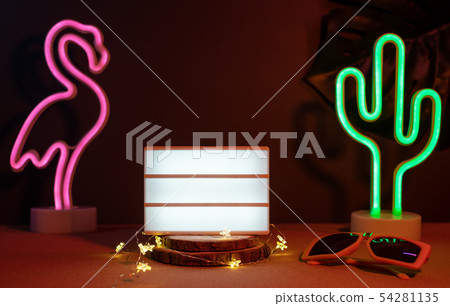 Summer items with flamingo, cactus, sunglasses and Summer items with flamingo, cactus, sunglasses and 54281135