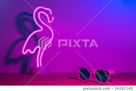Summer time with flamingo,sunglasses refection Summer time with flamingo,sunglasses refection 54281140