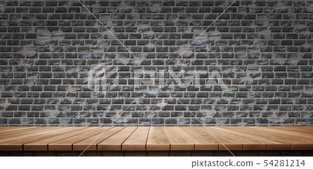 鮮豔細緻的全景景觀圖：磚牆木製平台（3D CG 渲染數位插圖） 54281214