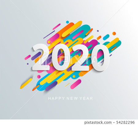 New Year 2020 card on modern motion background. 54282296