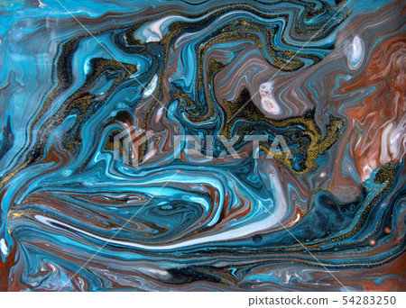 Blue and gold marbling pattern. Golden marble liquid texture. Blue and gold marbling pattern. Golden marble liquid texture. 54283250