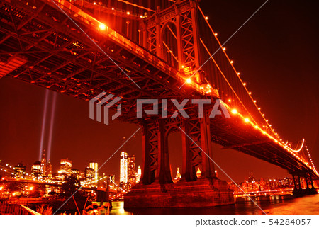 紐約曼哈頓夜視圖布魯克林大橋 54284057
