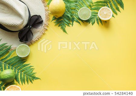 Female beach straw sunhat, sunglasses, citrics . Female beach straw sunhat, sunglasses, citrics . 54284140