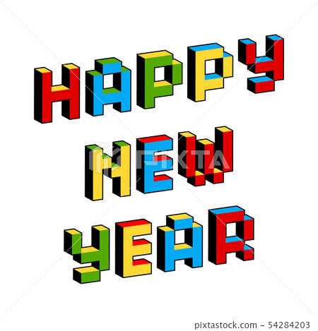 Happy New Year text in style of old 8-bit video Happy New Year text in style of old 8-bit video 54284203