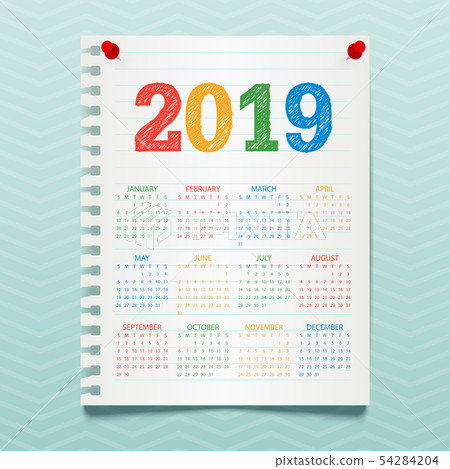 Vector Calendar for 2019 Year hanging on a blue Vector Calendar for 2019 Year hanging on a blue 54284204