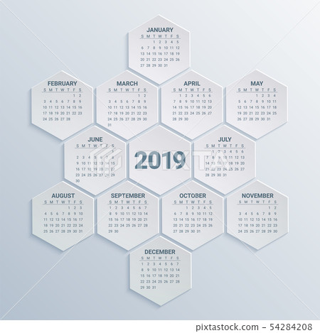 Hexagonal Calendar for 2019 Year on paper Hexagonal Calendar for 2019 Year on paper 54284208