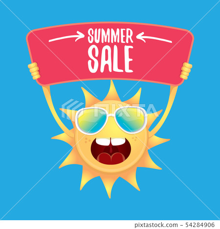 vector summer happy sun holding sale offer sign vector summer happy sun holding sale offer sign 54284906