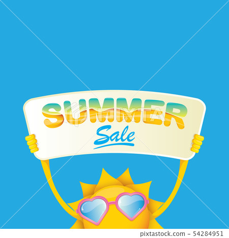 vector summer happy sun holding sale offer sign vector summer happy sun holding sale offer sign 54284951