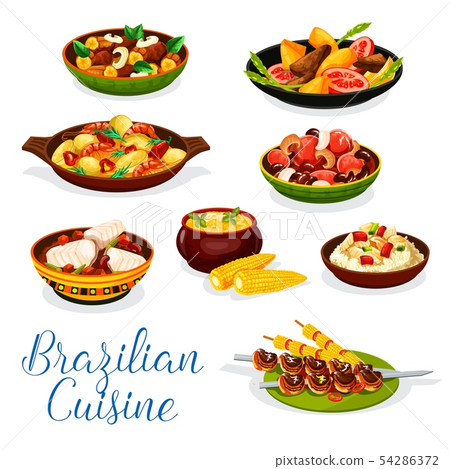 Brazilian cuisine grilled meat, seafood bean stew 54286372