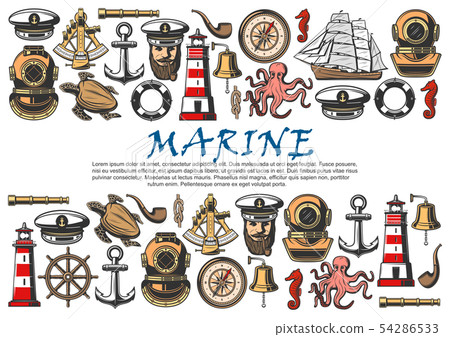 Sea ship, nautical anchor, sailor, boat helm Sea ship, nautical anchor, sailor, boat helm 54286533