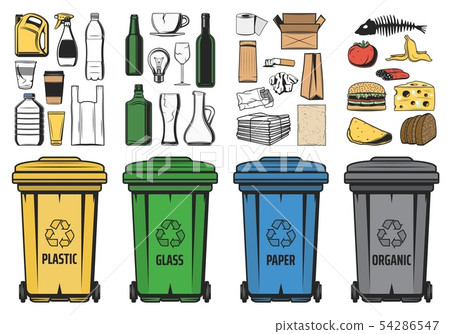 Waste bins of sorted garbage, trash for recycling 54286547