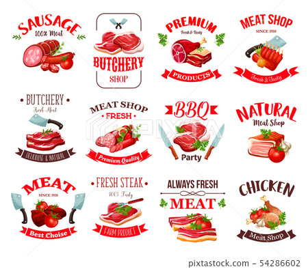 Meat, beef and pork sausages, ham, salami, chicken Meat, beef and pork sausages, ham, salami, chicken 54286602