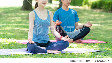 瑜伽夫婦秀麗室外秀麗圖像 54288003