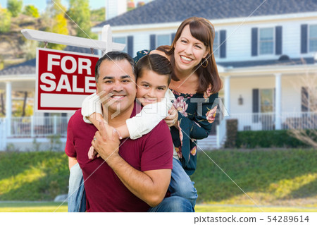 Happy Mixed Race Family In Front of House and For 54289614