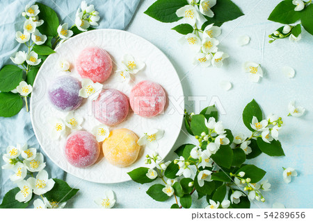 colored Japanese ice cream Mochi in rice dough. 54289656