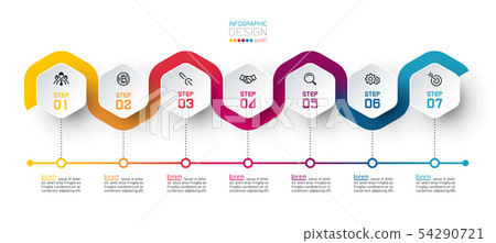 Hexagon label with color line linked infographics. 54290721