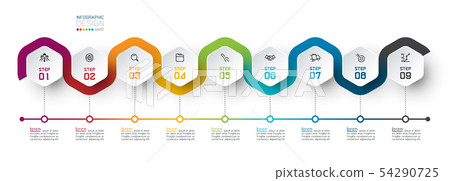 Hexagon label with color line linked infographics. 54290725