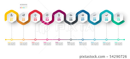 Hexagon label with color line linked infographics. 54290726