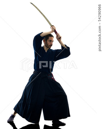 man laido Katori Shinto ryu isolated shadow silhouette white background 54290966