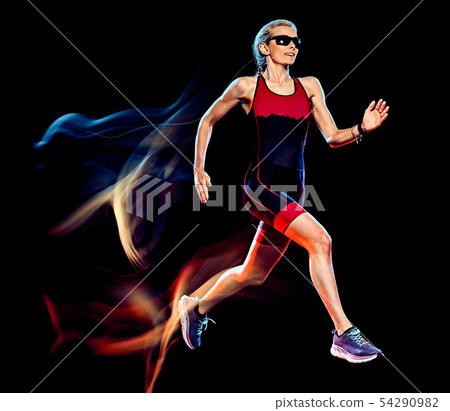 woman triathlon triathlete runner running joogger jogging isolated black background 54290982