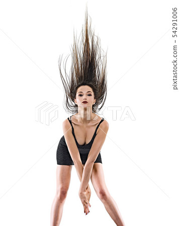 young woman disco dancer dancing isolated white background happy fun 54291006