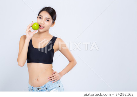 Portrait asian woman holding and eating apple 54292162