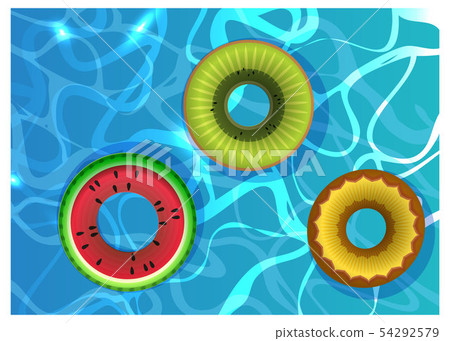 Swimming Pool With Colorful Floats Inflatable - Stock Illustration ...