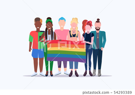 people group holding rainbow flag lgbt pride festival concept mix race gays lesbians celebrating 54293389
