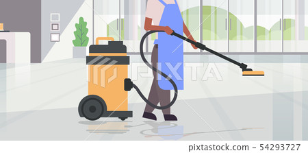 woman using professional vacuum cleaner african american female cleaner janitor in uniform cleaning 54293727