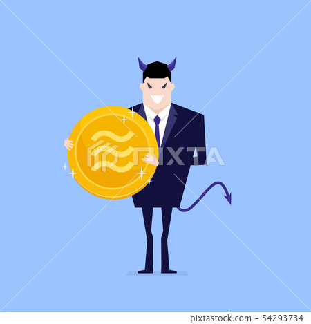 Devil businessman holding Libra coin in hand. 54293734