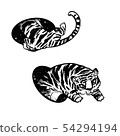 Tiger in magic teleport. Linear black and white drawing. 54294194