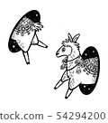 Llama in magic teleport. Linear black and white drawing. 54294200