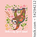 Sloth is my Spirit animal. Cute vector sloth bear animal character hanging on a tree. Vector 54294212