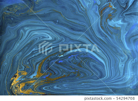 Blue and gold marbling pattern. Golden marble liquid texture. 54294708