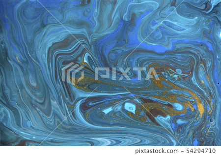 Blue and gold marbling pattern. Golden marble liquid texture. Blue and gold marbling pattern. Golden marble liquid texture. 54294710