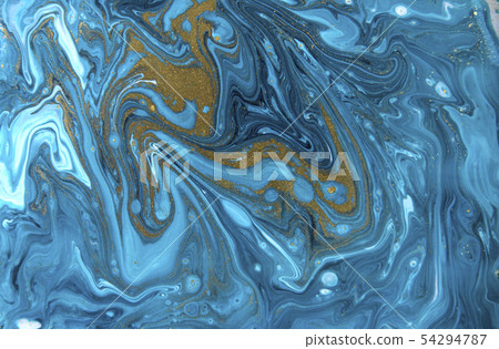 Blue and gold marbling pattern. Golden marble liquid texture. Blue and gold marbling pattern. Golden marble liquid texture. 54294787