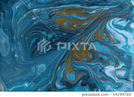 Blue and gold marbling pattern. Golden marble liquid texture. Blue and gold marbling pattern. Golden marble liquid texture. 54294789