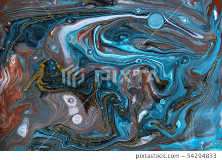 Blue and gold marbling pattern. Golden marble liquid texture. 54294833