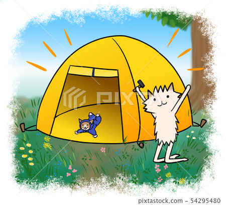 Dogs and cats who enjoy camping (tents) 54295480