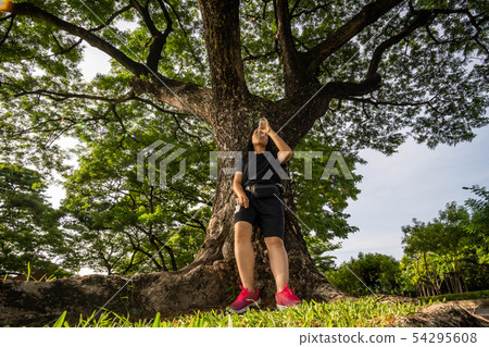 alone woman stand under tree alone woman stand under tree 54295608