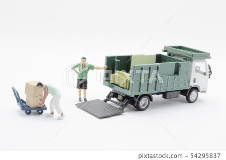 mini man worker figure using a trolley 54295837