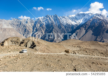 soft blur Small van driving to White glacier 54295893