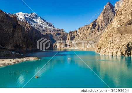 attabad lake in autumn with clear blue sky 54295904