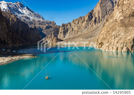 attabad lake in autumn with clear blue sky 54295905