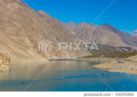 attabad lake in autumn with clear blue sky attabad lake in autumn with clear blue sky 54295906