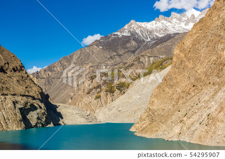 attabad lake in autumn with clear blue sky 54295907