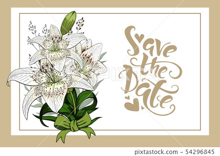 Save the date invitation card template with hand-drawn light lily flower Save the date invitation card template with hand-drawn light lily flower 54296845