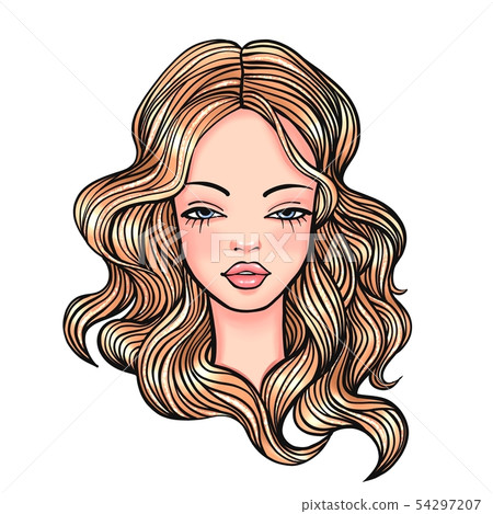 portrait of a young woman with long hair - Stock Illustration [54297207 ...