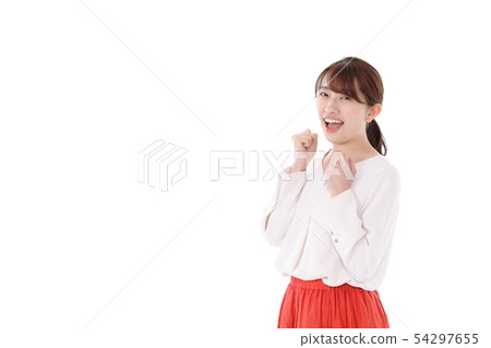 有歡呼的姿勢的一個少婦 54297655