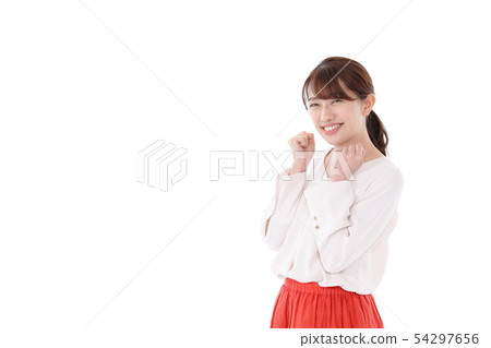 有歡呼的姿勢的一個少婦 54297656